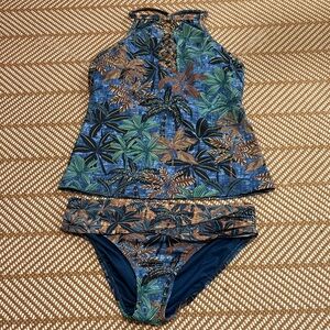 Bleu Rod Beattie Blue Green Palm-Print Tankini Set